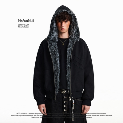 NOFUNNULL座山雕毛领连帽棉服潮