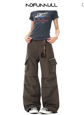 NOFUNNULL 美式复古多口袋工装裤男百搭褶皱休闲长裤宽松垂感裤子