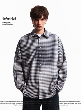 NOFUNNULL美式Cleanfit条格纹翻领衬衫春季男宽松休闲质感ins衬衣