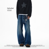 13盎司重磅猫须水洗牛仔裤 男女秋季 美式 NOFUNNULL 宽松直筒弯刀裤