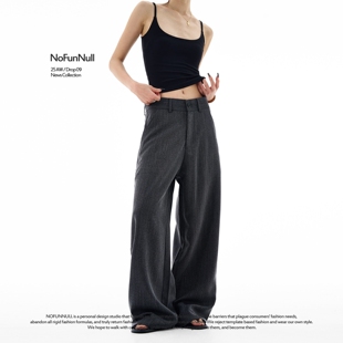 NOFUNNULL 复古cleanfit条纹西裤 男女秋宽松垂坠老钱风直筒裤 美式