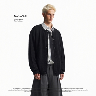 NOFUNNULL 毛衣秋冬慵懒高质黑色上衣外套 老钱风羊毛混纺复古开衫
