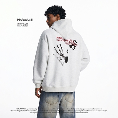NOFUNNULL美式指纹印花连帽卫衣