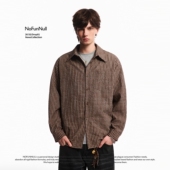 美式 复古格纹翻领长袖 衬衫 NOFUNNULL 春季 男宽松老钱风衬衣外套潮
