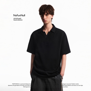 男女美式 NOFUNNULL 短袖 设计感双v领POLO衫 cleanfit假两件T恤 夏季