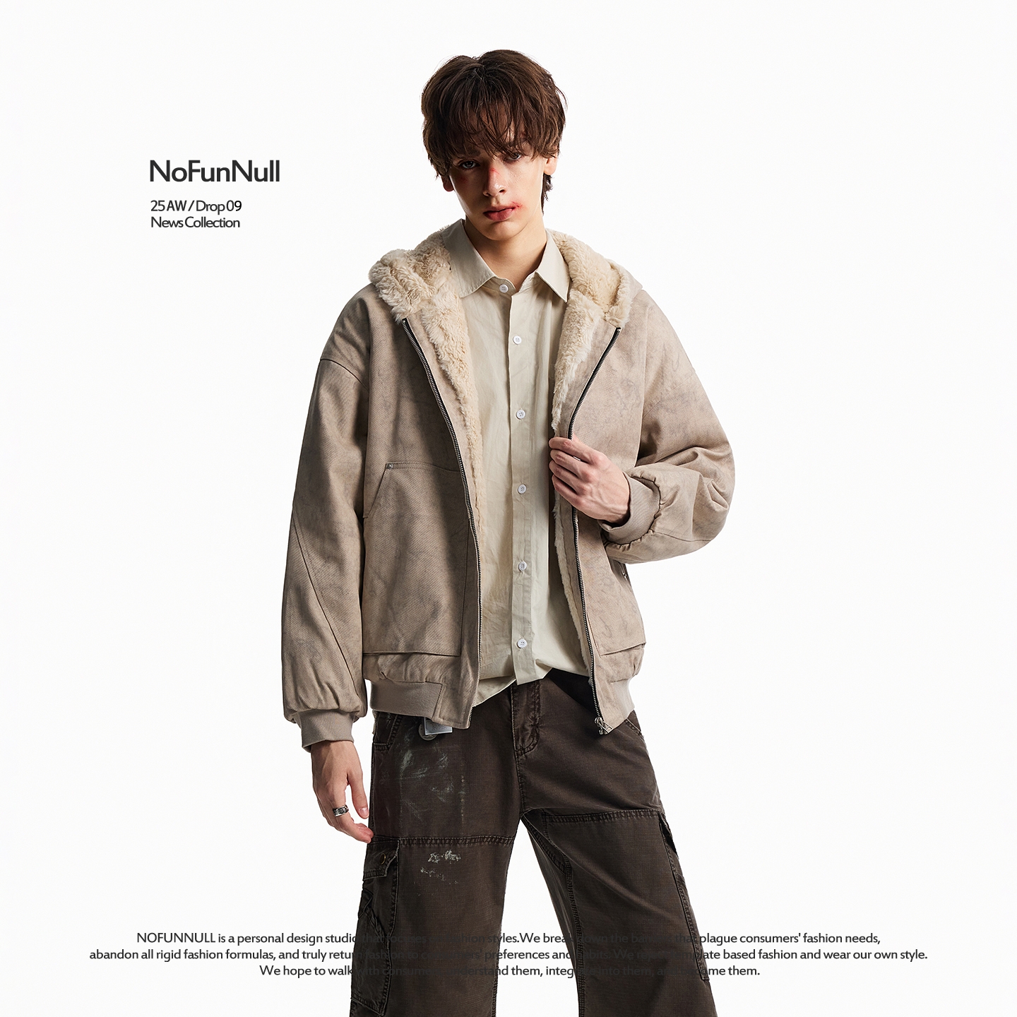 NOFUNNULL大理石纹座山雕棉衣潮