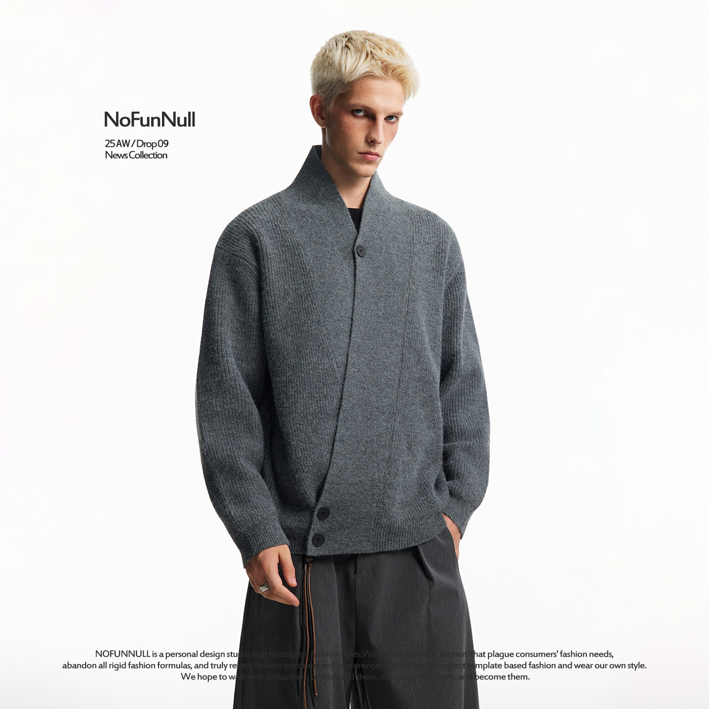 NOFUNNULL老钱复古斜扣开衫毛衣