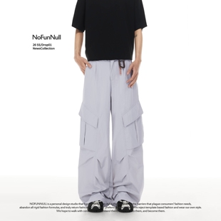 春季 NOFUNNULL美式 多口袋褶皱工装 A字裤 男女解构直筒垂感纯色长裤