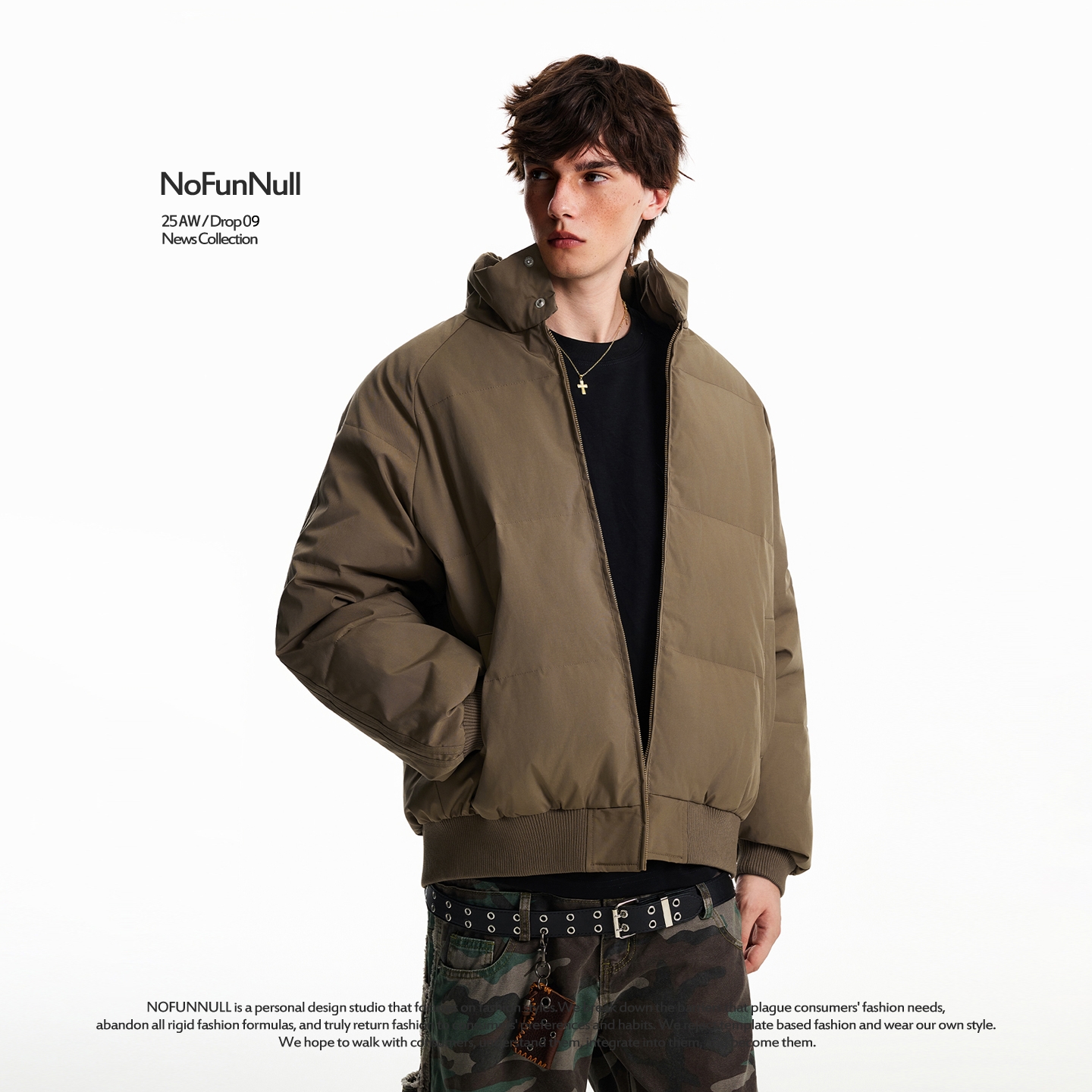 NOFUNNULL美式复古加厚立领棉衣