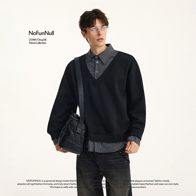 NOFUNNULL设计感假两件拼接卫衣