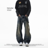 vintage设计感垂坠弯刀裤 NOFUNNULL莱赛尔猫须结构牛仔裤 男女秋季