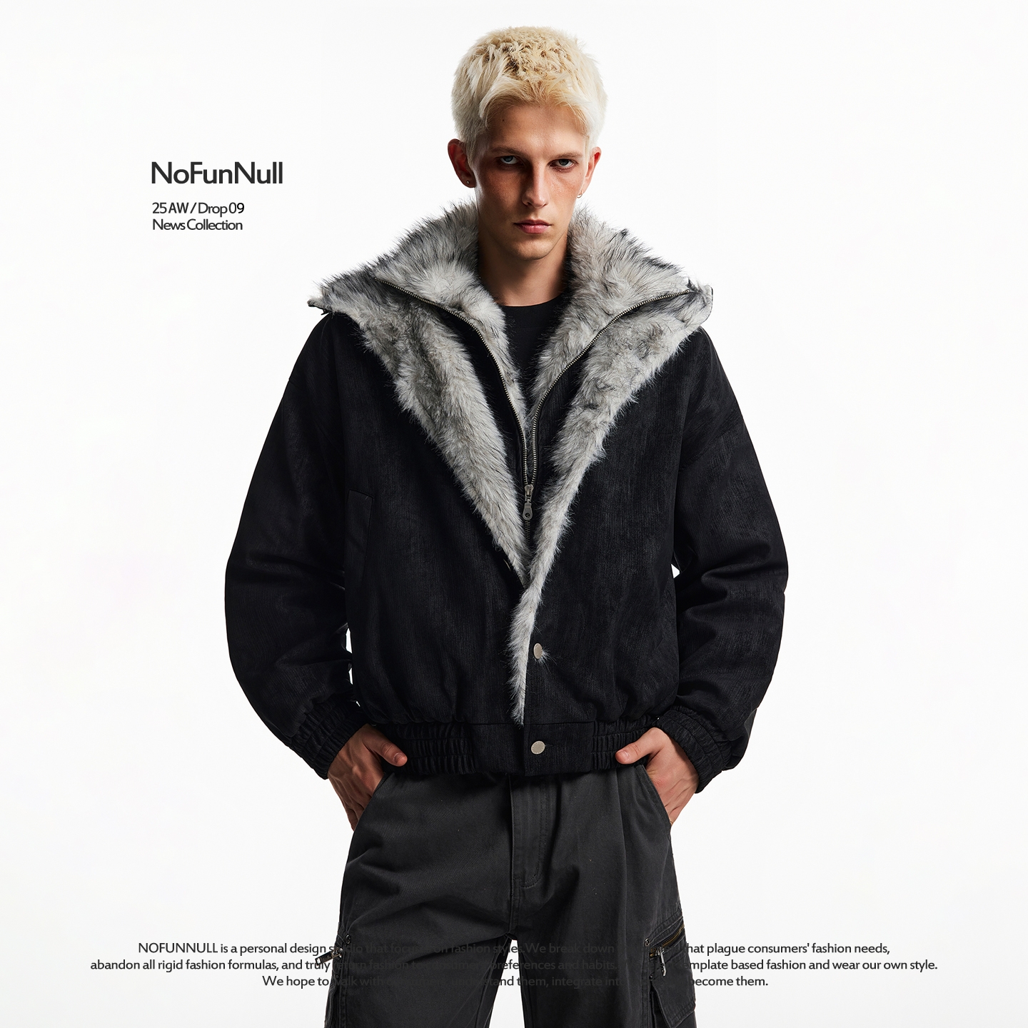 NOFUNNULL美式短宽座山雕棉服潮