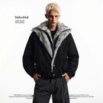 NOFUNNULL美式短宽座山雕棉服潮