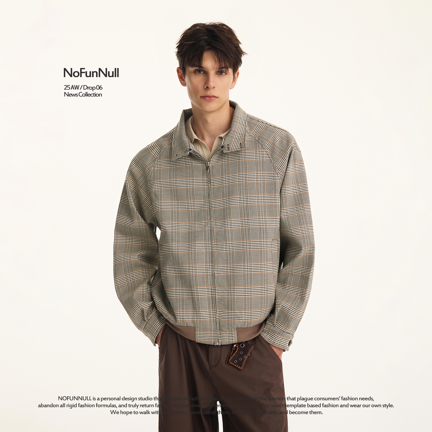 NOFUNNULL千鸟格哈灵顿翻领夹克