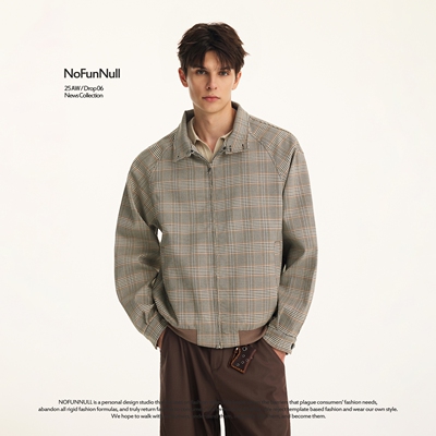 NOFUNNULL千鸟格哈灵顿翻领夹克