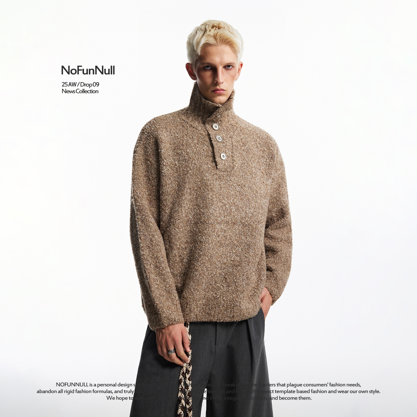 NOFUNNULL865g重磅羊毛混纺毛衣