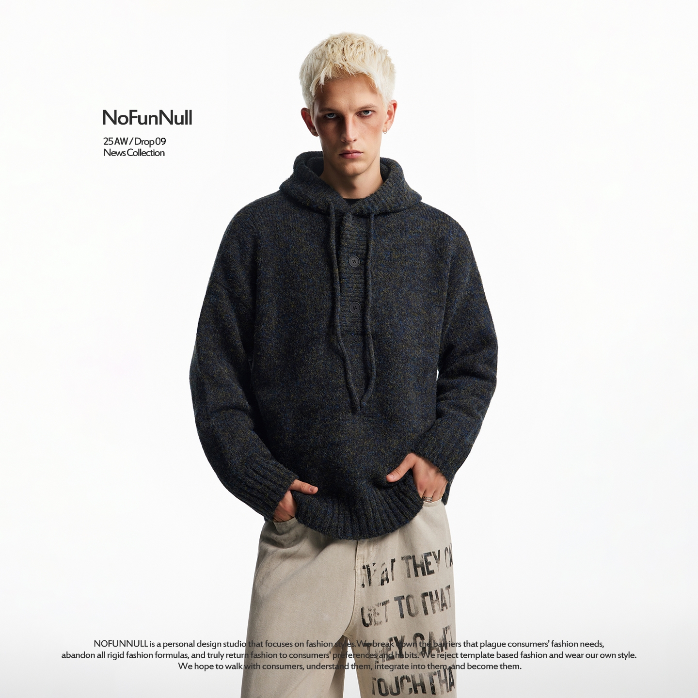 NOFUNNULL美式羊毛混纺连帽毛衣