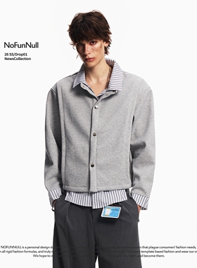 NOFUNNULL 假两件设计感衬衫领卫衣男女春季美式vibe条纹拼接外套