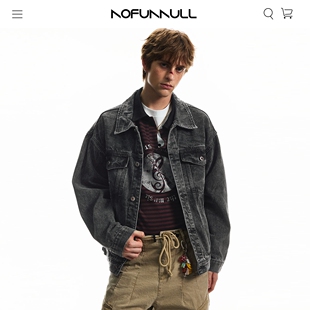 NOFUNNULL 美式复古vibe水洗做旧牛仔外套男宽松多口袋工装上衣潮