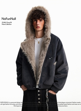 NOFUNNULL 700g仿兔毛短宽座山雕棉服男女秋冬加厚云朵绒夹克外套