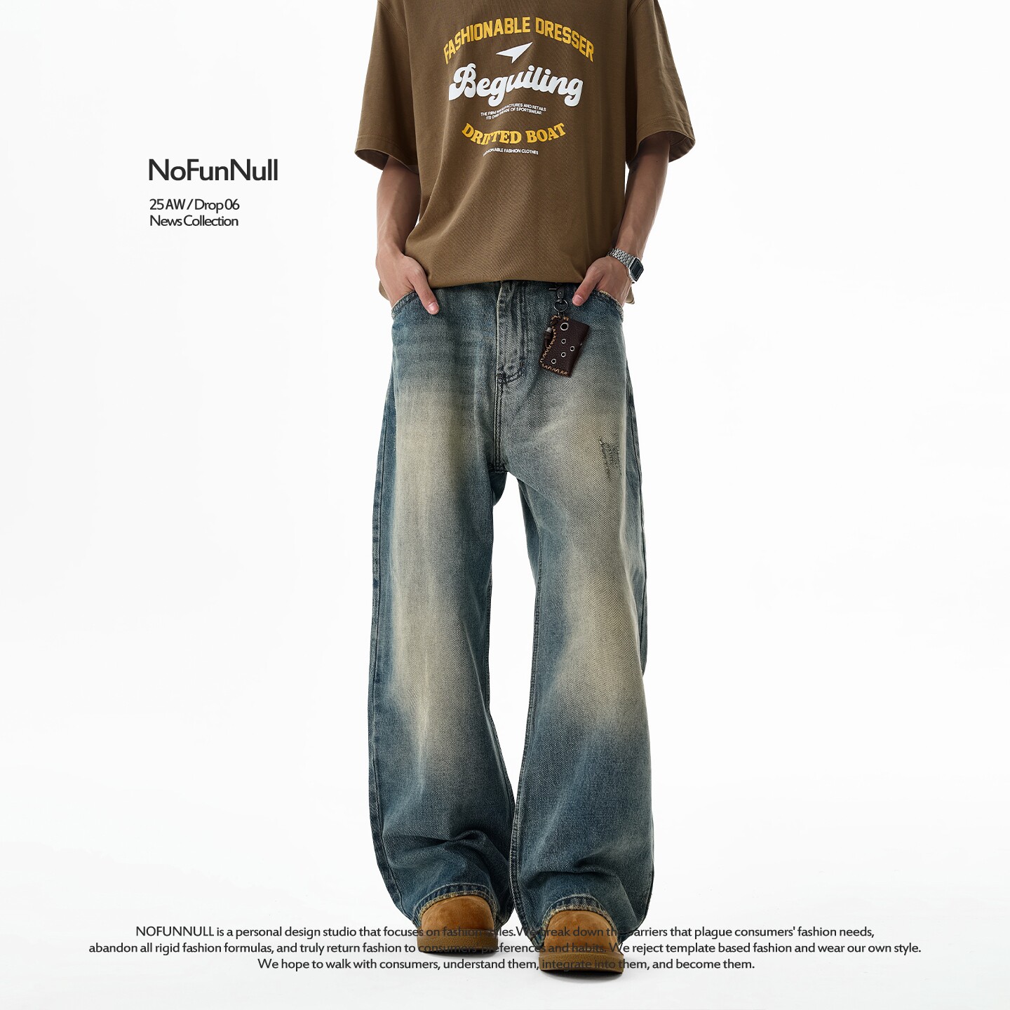 NOFUNNULL 美式复古cleanfit水洗牛仔裤男宽松阔腿垂坠直筒弯刀裤,男装,牛仔裤,淘宝优惠券,粉丝福利购,淘宝优惠卷