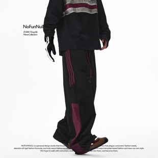 男女秋季 NOFUNNULL 美式 拼接撞色休闲裤 潮 侧边三杠条纹运动直筒裤