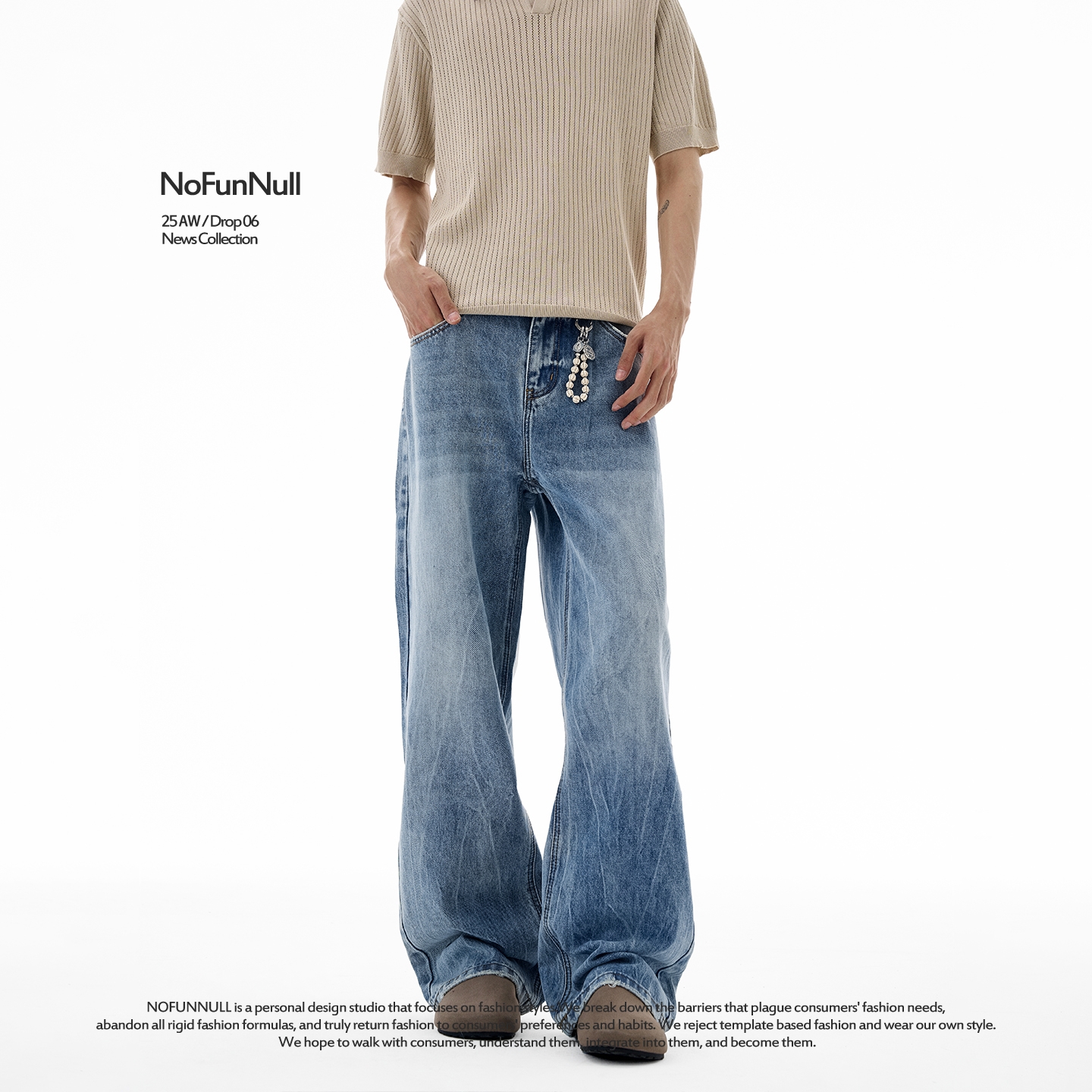 NOFUNNULL美式水洗闪电纹牛仔裤