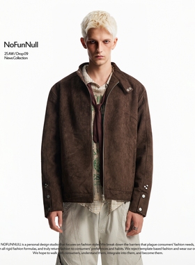 NOFUNNULL 美式高街vibe麂皮夹克男女秋复古巴恩风痞帅哈灵顿外套
