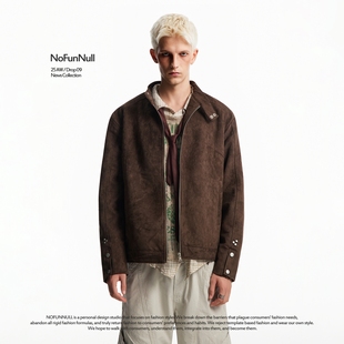 NOFUNNULL 高街vibe麂皮夹克男女秋复古巴恩风痞帅哈灵顿外套 美式