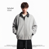 NOFUNNULL 冬季 假两件格纹拼接翻领棉衣夹克男加厚毛呢保暖外套潮