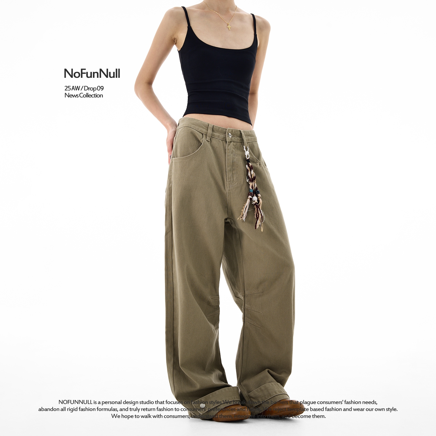 NOFUNNULL美式褶皱廓形弯刀裤潮