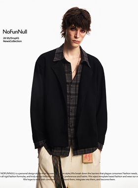NOFUNNULL 美式复古假两件格纹拼接夹克男女2026春季老钱风外套潮