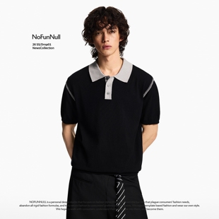 夏季 NOFUNNULL 老钱风解构撞色翻领短袖 POLO衫 体恤 男女松弛感半袖