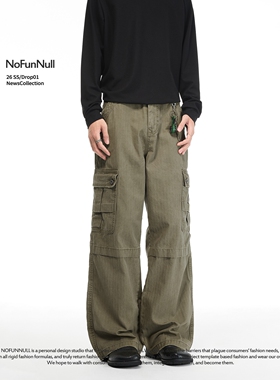 NOFUNNULL 美潮高街vibe枯绿色多口袋工装裤男春季结构宽松休闲裤