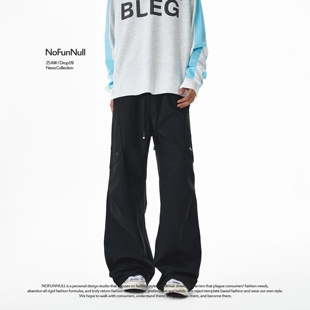 休闲裤 NOFUNNULL 美式 高街vibe结构机能工装 男宽松褶皱直筒伞兵裤