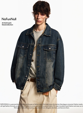 NOFUNNULL 美式高街vibe做旧水洗夹克男春季复古工装牛仔痞帅外套
