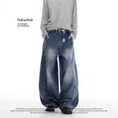 美式 高街vibe结构拼接牛仔裤 男女春季 NOFUNNULL 宽松复古弯刀裤 潮
