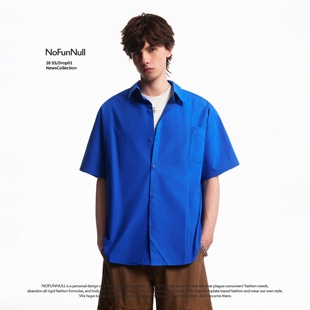 垂感翻领纯棉短袖 NOFUNNULL 夏季 美式 男宽松极简风无性别衬衣 衬衫