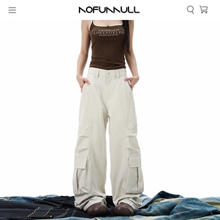 男女高级感宽松阔腿伞兵裤 复古多口袋褶皱休闲A字裤 NOFUNNULL美式