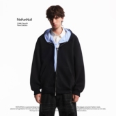 NOFUNNULL 外套 设计感条纹拼接短宽长袖 重磅Cleanfit开衫 卫衣春季