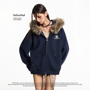 NOFUNNULL 加绒卫衣男女秋冬设计感外套潮 25AW系列毛绒兽耳帽开衫