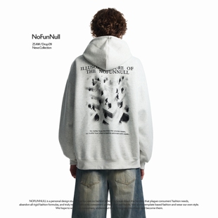 连帽开衫 外套 400g重磅人影迷宫印花刺绣卫衣男高街美式 NOFUNNULL
