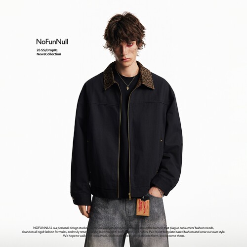 NOFUNNULL美式复古豹纹翻领夹克