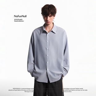 衬衫 NOFUNNULL 美式 Cleanfit竖条纹长袖 男少年感休闲衬衣外套 春季