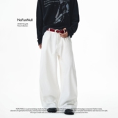 NOFUNNULL 男女秋复古宽松阔腿垂感弯刀裤 美式 cleanfit白色休闲裤