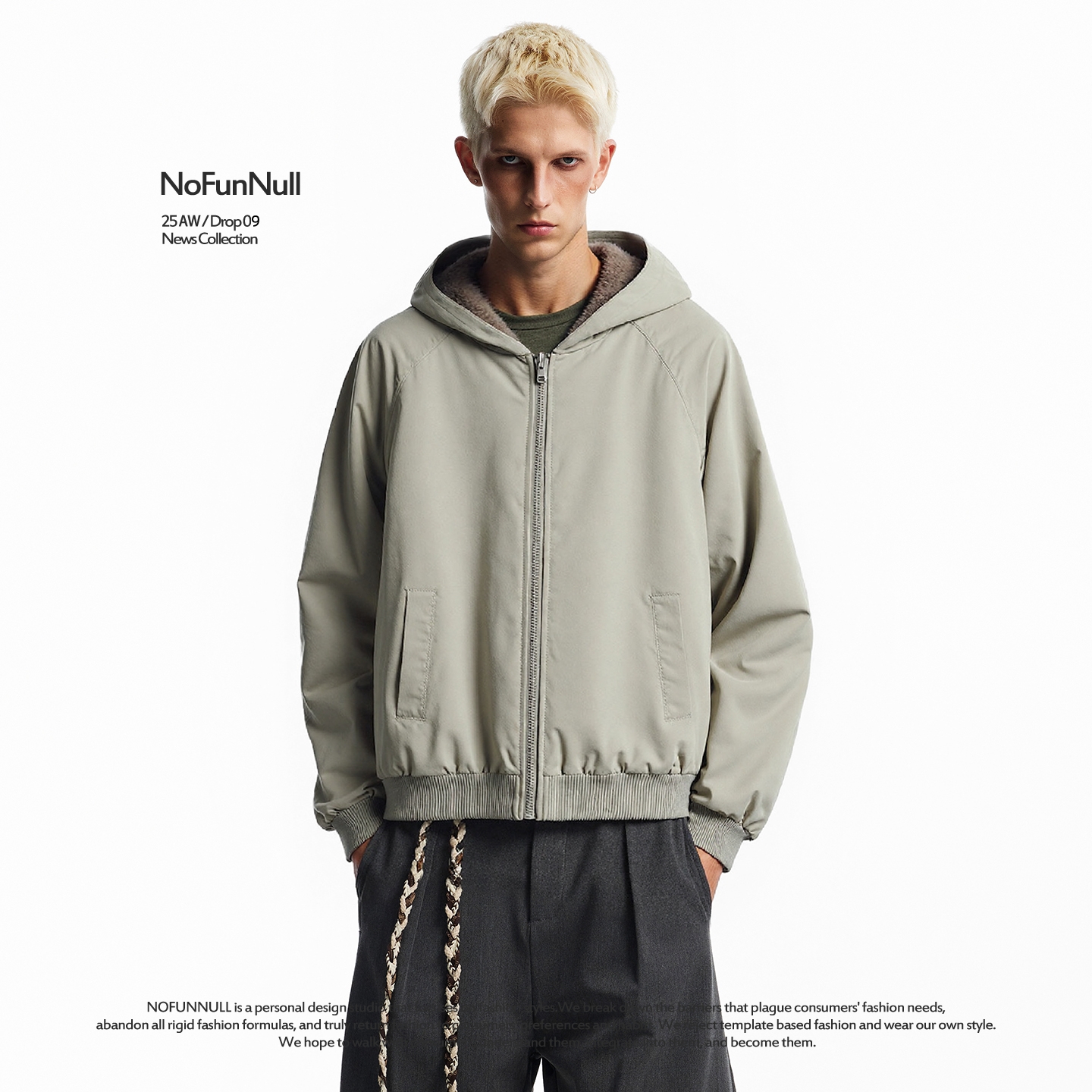 NOFUNNULL仿兔绒两面穿棉衣外套