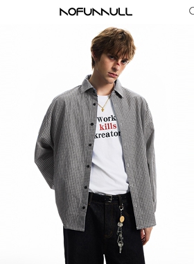 NOFUNNULL 秋季新款宽松休闲格子衬衫男女百搭潮牌学院风情侣衬衣