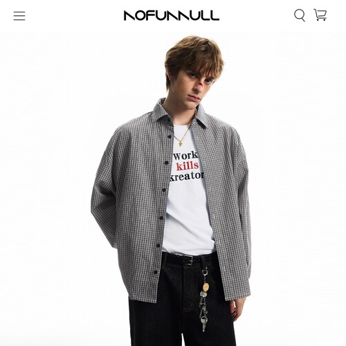NOFUNNULL秋季宽松休闲格子衬衫