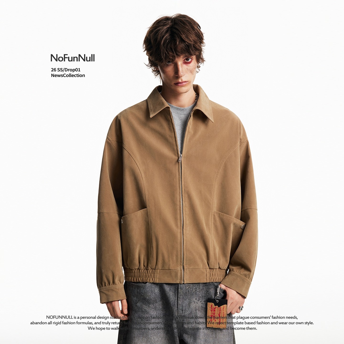 NOFUNNULL 美式cleanfit麂皮结构夹克男春复古巴恩风工装短款外套,男装,夹克,淘宝优惠券,粉丝福利购,淘宝优惠卷