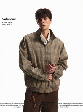 NOFUNNULL 美式cleanfit千鸟格哈灵顿夹克男女秋季老钱风休闲外套
